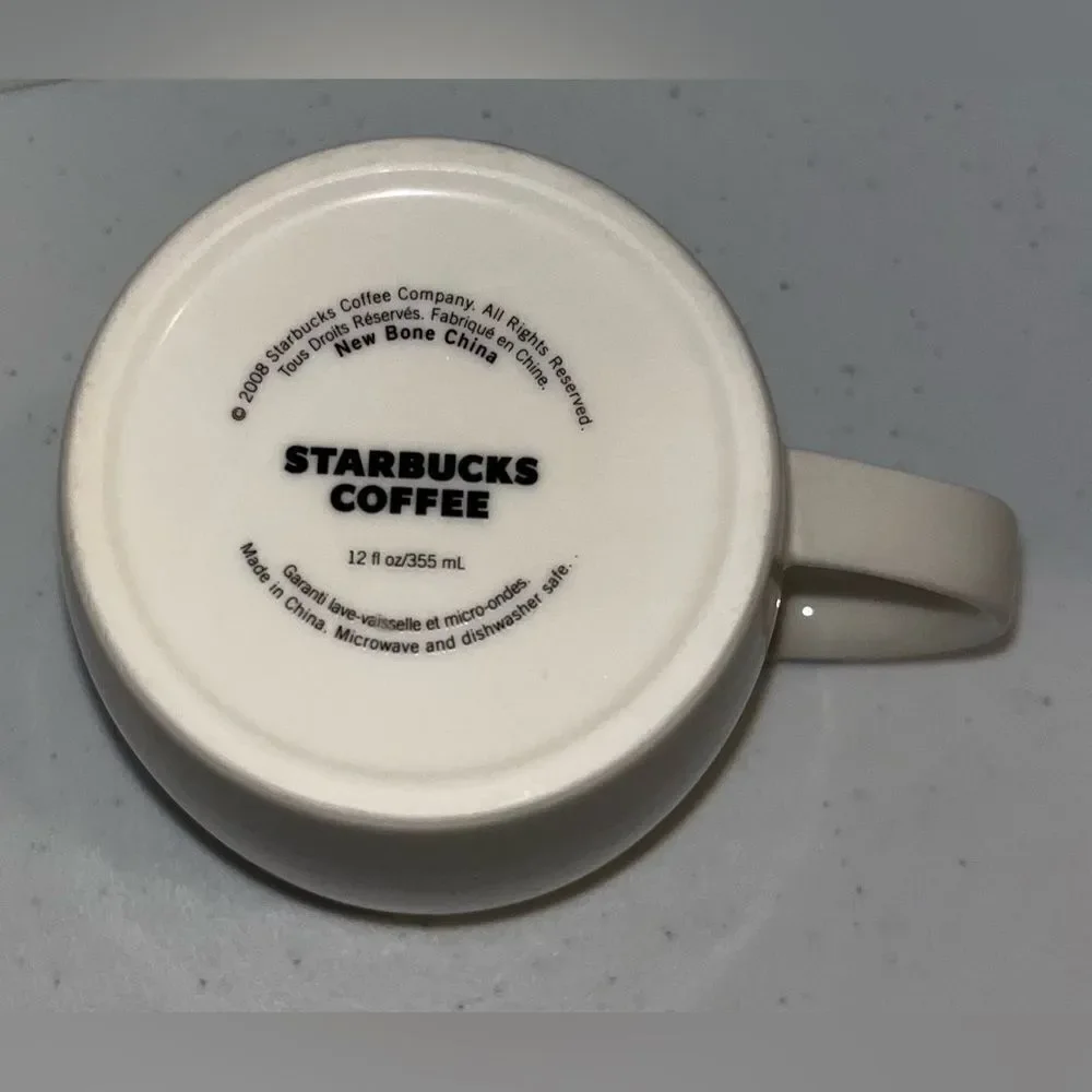 STARBUCKS Logo Mermaid White Coffee Ceramic 12oz Cup Mug 2008 tea